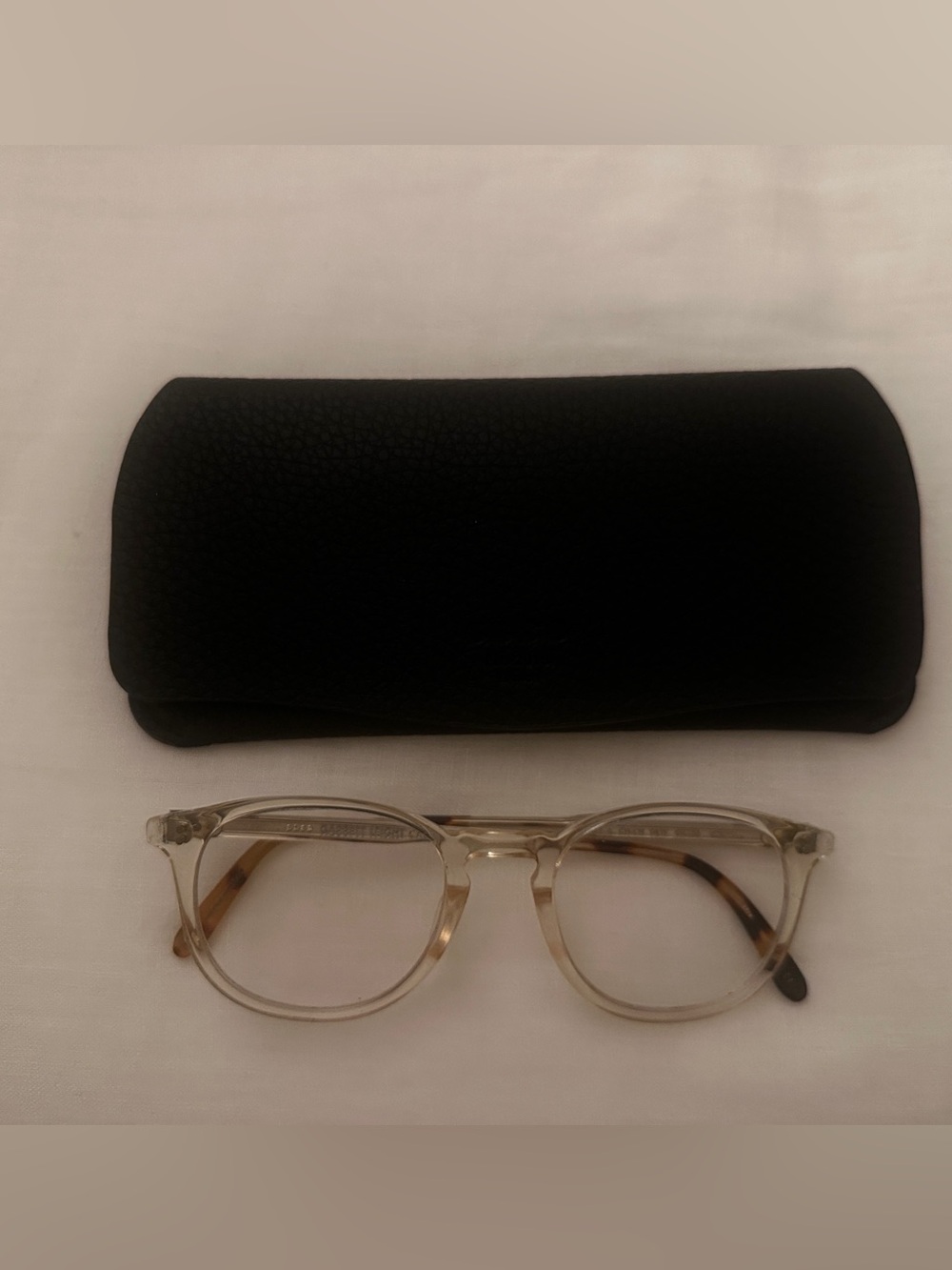 Garrett Leight Kinney Eyeglasses in Champagne with dark tortoise detail on arms
